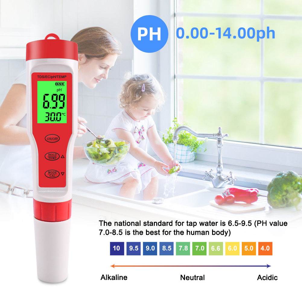 4-in-1 Multifunctional PH/EC/TDS/Temp Meter Portable Water Quality Digital Backlit Tester Pen (without Battery) 4-in-1 Multifunctional PH/EC/TDS/Temp Meter Portable Water Quality Digital Backlit Tester Pen (without Battery)